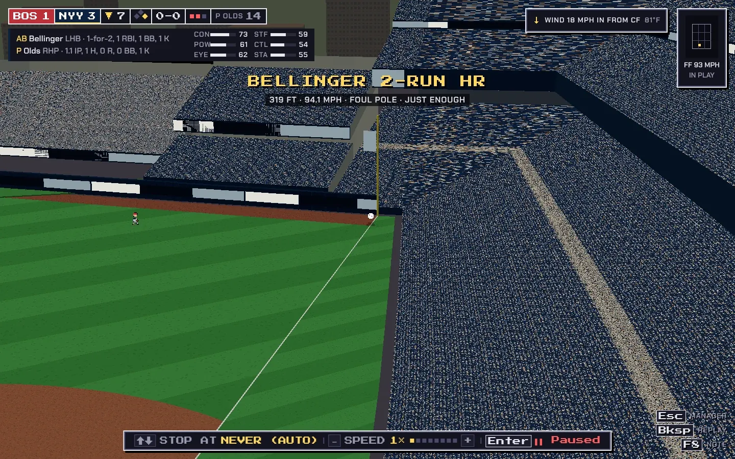 A home run off the foul pole at Yankee Stadium
