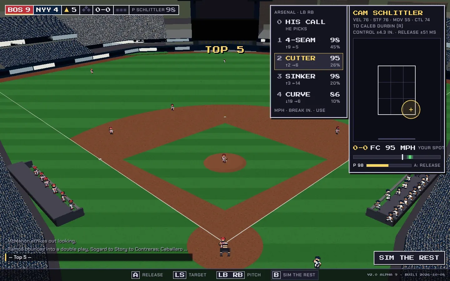 Pitching view picking a pitch and a spot